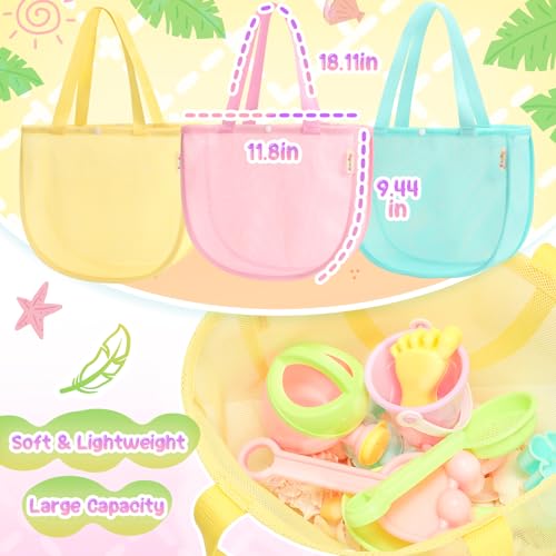 Tagitary Beach Toy Mesh Beach Shell Bags for Kids, Sand Toys Kids Beach Essential Treasure Bag Swimming Pool Bag Beach Gift for Boys and Girls(Only Bags,A Set of 3) - Image 5