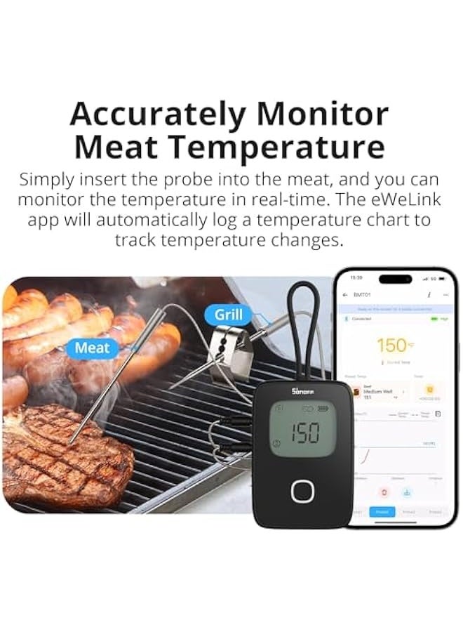 SONOFF Meat Thermometer, Wireless Meat Thermometer for Smoker Oven, Digital Grill Thermometer with 2 Probes, Timer Mode,Smart LCD Backlight,Notification Alert,BBQ Thermometer - Image 4