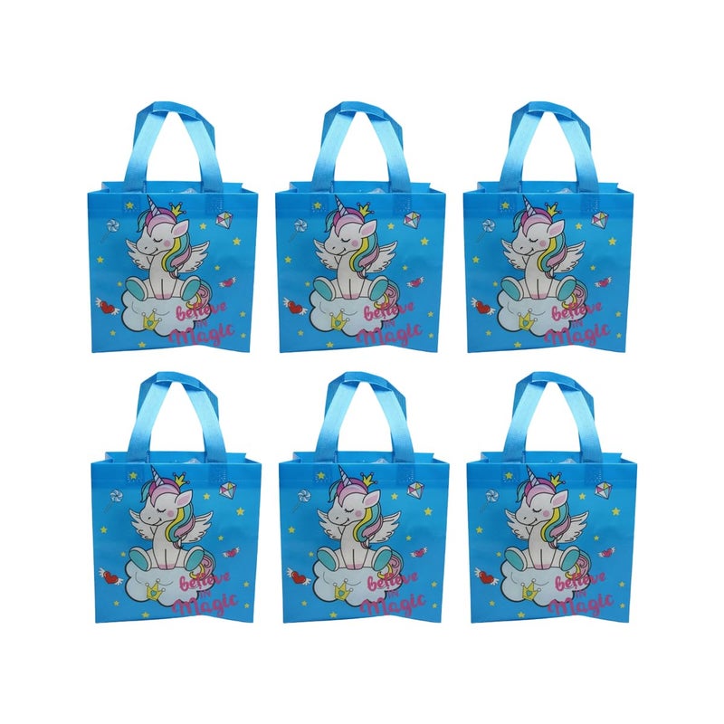 Wonderland SET of 6 Unicorn Print Non Woven Bag for Children birthday return gift bag, boy, girl gifting bag - Image 1