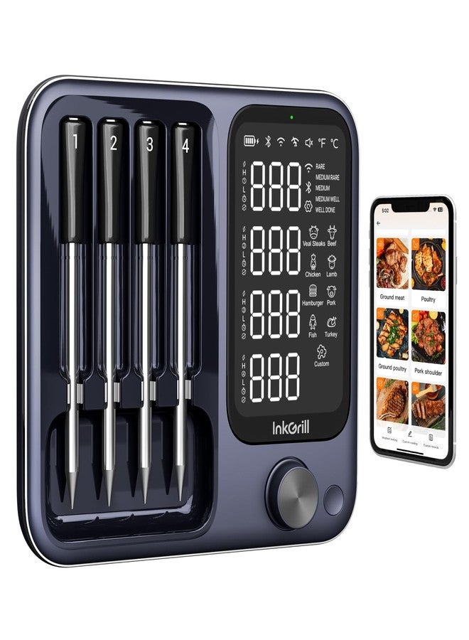 InkGrill Wireless Meat Thermometer with APP Control，4 Probes Meat Thermometer Digital, Unlimited Range WiFi & Bluetooth Meat Thermometerfor for Rotisserie, Grill, Oven, Smoker, BBQ, Air Fryer - Image 1
