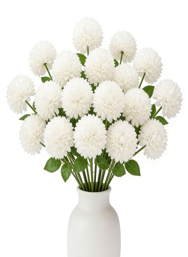 Floweroyal 12pcs Artificial Chrysanthemum Ball Flowers Silk Hydrangea Bridal Wedding Bouquet for Home Garden Party Office Coffee House Decoration (Cream White) - Image 1