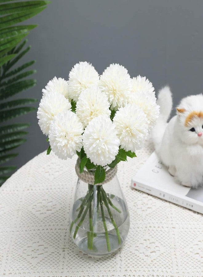 Floweroyal 12pcs Artificial Chrysanthemum Ball Flowers Silk Hydrangea Bridal Wedding Bouquet for Home Garden Party Office Coffee House Decoration (Cream White) - Image 3