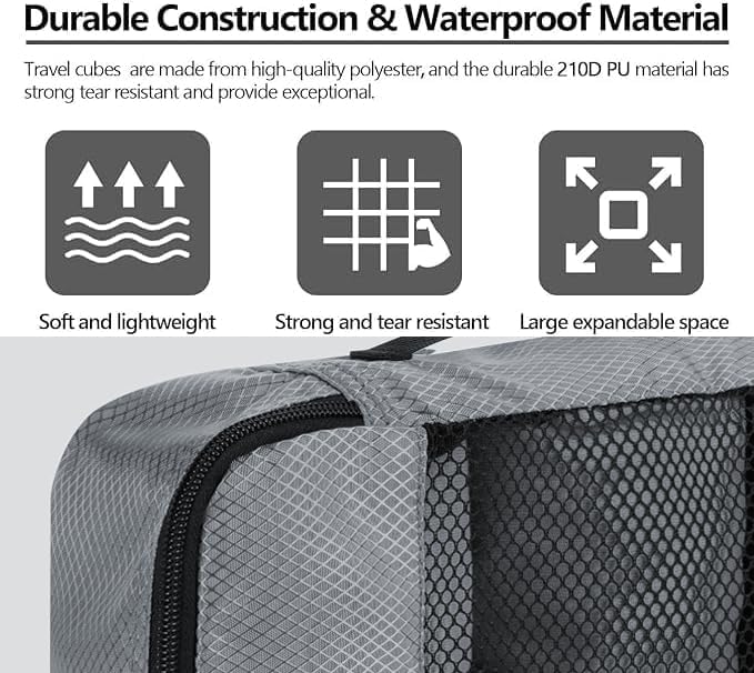 ALANX Packing Cubes for Suitcases 4 Piece Mesh Zipper Cubes Organizer Set Clothes Storage Bags Set for Luggage Travel Organisers Accessories (Grey, Medium) - Image 3