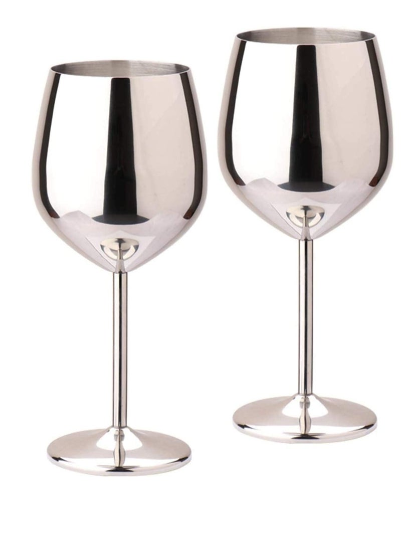 Drank Glass, Stainless Steel Metal Stemmed Drank Glasses Shatter Proof Glasses Unbreakable for Juice Drink Birthday Party Anniversary 2PCS (Silver) - Image 1