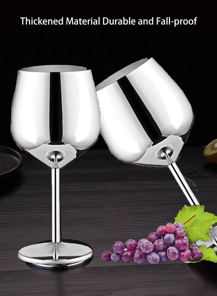 Drank Glass, Stainless Steel Metal Stemmed Drank Glasses Shatter Proof Glasses Unbreakable for Juice Drink Birthday Party Anniversary 2PCS (Silver) - Image 2