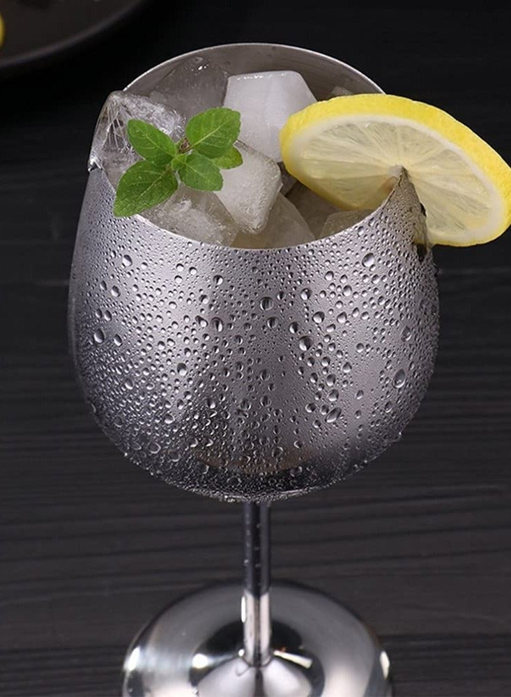 Drank Glass, Stainless Steel Metal Stemmed Drank Glasses Shatter Proof Glasses Unbreakable for Juice Drink Birthday Party Anniversary 2PCS (Silver) - Image 4