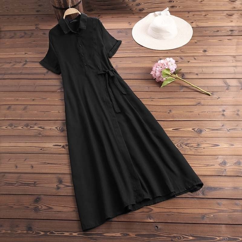 1Tarz 1Style Toridas Casual Short Sleeve Full Length Summer Casual Women's Dress TR245BLACK2  - Image 3