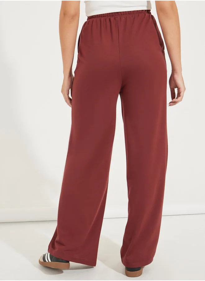 Styli Solid Wide Leg Joggers with Elasticated Waist & Drawstrings