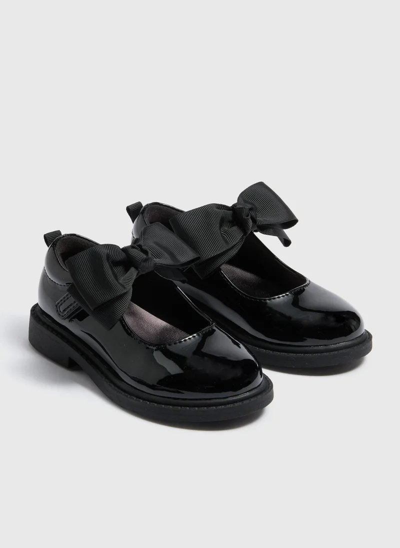 Matalan Girls Black Patent Bow School Shoes