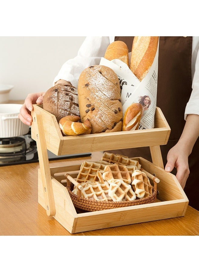 XICEN Fruit rack for kitchen countertop - 2 Tier Bamboo Storage Holder for Kitchen,  Idea for Fruit and Vegetable, Bread Basket, Snack Organizer - Image 2