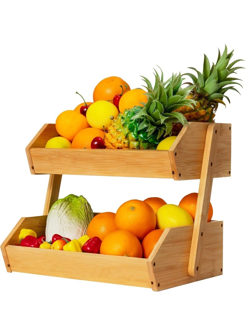 XICEN Fruit rack for kitchen countertop - 2 Tier Bamboo Storage Holder for Kitchen,  Idea for Fruit and Vegetable, Bread Basket, Snack Organizer - Image 1