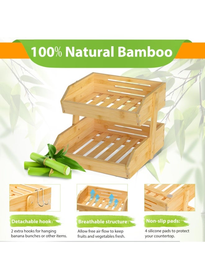 XICEN Fruit rack for kitchen countertop - 2 Tier Bamboo Storage Holder for Kitchen,  Idea for Fruit and Vegetable, Bread Basket, Snack Organizer - Image 3