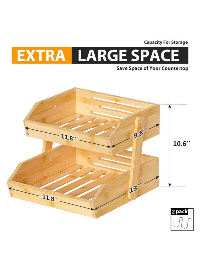 XICEN Fruit rack for kitchen countertop - 2 Tier Bamboo Storage Holder for Kitchen,  Idea for Fruit and Vegetable, Bread Basket, Snack Organizer - Image 5