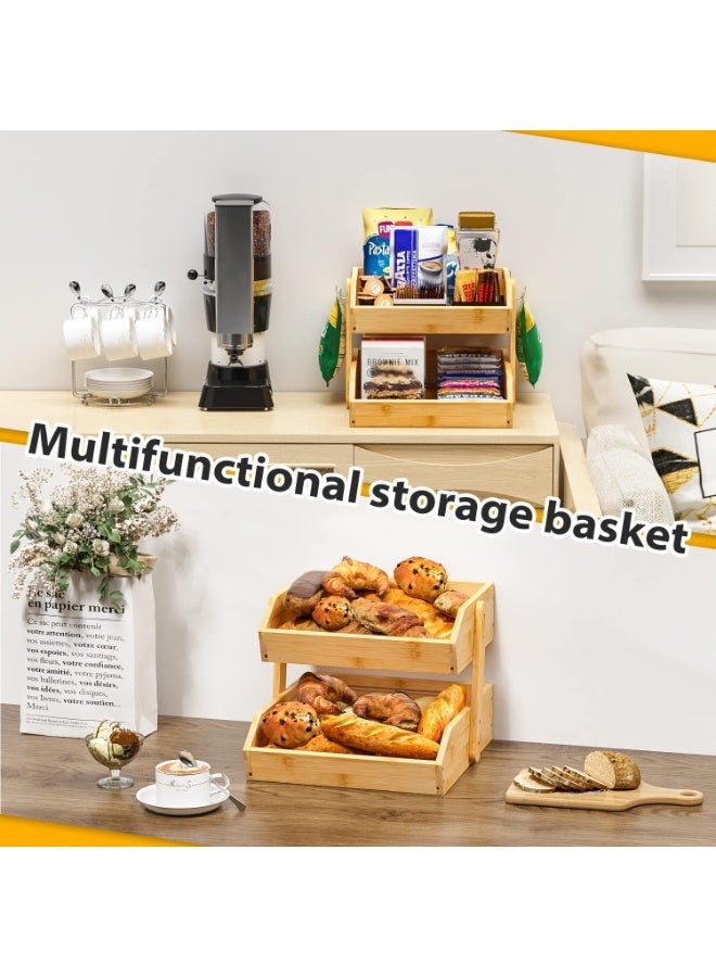 XICEN Fruit rack for kitchen countertop - 2 Tier Bamboo Storage Holder for Kitchen,  Idea for Fruit and Vegetable, Bread Basket, Snack Organizer - Image 4