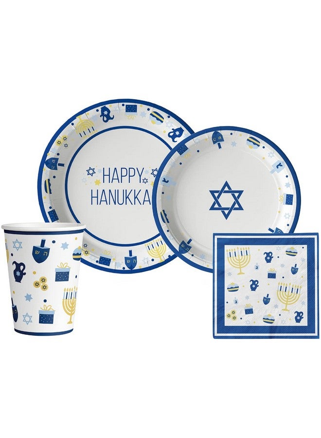 Stephanie Imports Happy Hanukkah Tableware Pack: Disposable Paper Plates, Napkins And Cups Set For 20 - Image 1