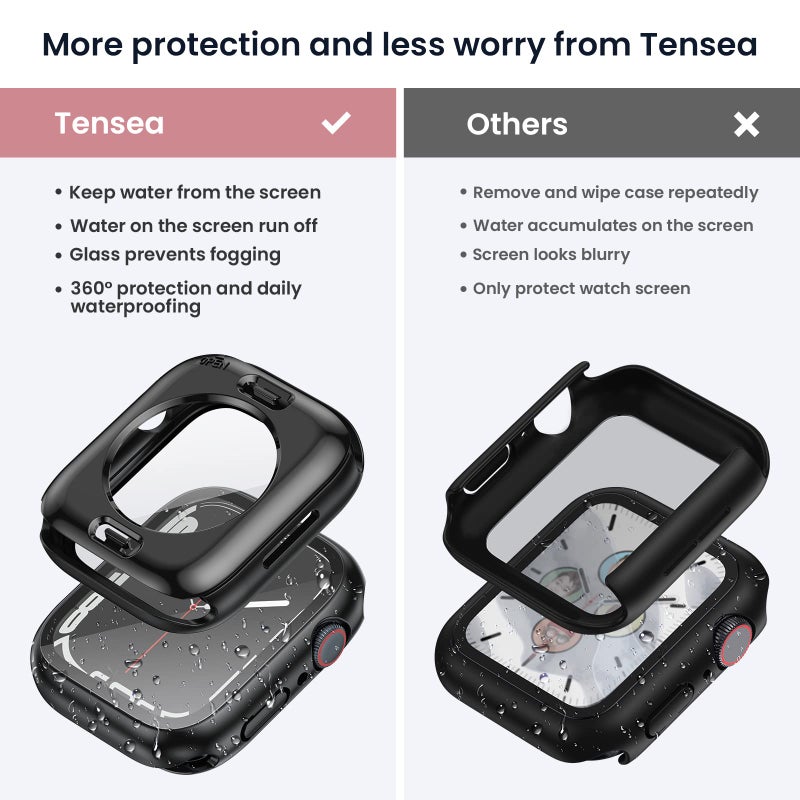 Tensea (2 in 1) for Waterproof Apple Watch Screen Protector Case 44mm SE 3/SE 2nd Generation/SE/Series 6/5/4 Accessories, 360 Front and Back, iWatch Face Cover with Tempered Glass for Women Men, 44 mm - Image 2