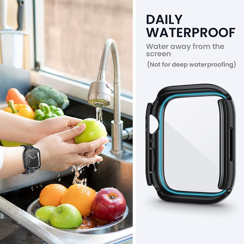 Tensea (2 in 1) for Waterproof Apple Watch Screen Protector Case 44mm SE 3/SE 2nd Generation/SE/Series 6/5/4 Accessories, 360 Front and Back, iWatch Face Cover with Tempered Glass for Women Men, 44 mm - Image 4