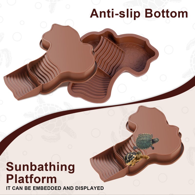 yokugo 3PCS Turtle Water Dish Tortoise Bathing Pool with Ramp, Reptile Water Pool Basking Platform Leaf Reptile Food Dish for Turtle Lizard Gecko Snake Frog Amphibians, Reddish - Image 4