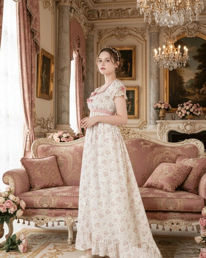 NSPSTT Regency Dresses for Women Floral Victorian Dress Cottagecore Renaissance Costumes, XL - Image 4