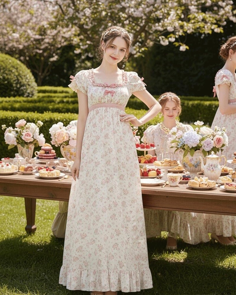 NSPSTT Regency Dresses for Women Floral Victorian Dress Cottagecore Renaissance Costumes, XL - Image 3