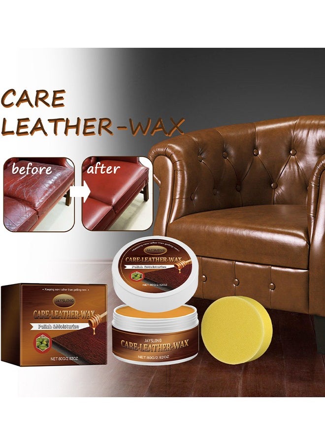 Jaysuing Leather Care Wax, Furniture Leather Scratch Remover, Leather Couch Scratch Repair, Leather Salve With Sponge, Leather Salve For Furniture, Suitable For Furniture Leather Sofa Car Seats, 80G  - Image 2