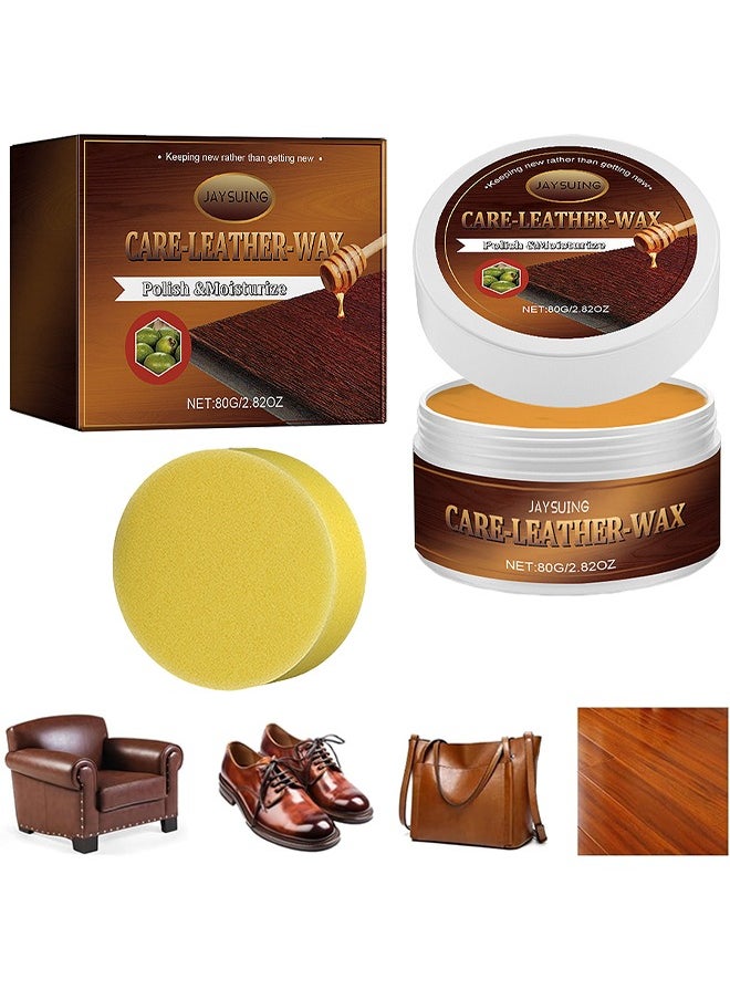 Jaysuing Leather Care Wax, Furniture Leather Scratch Remover, Leather Couch Scratch Repair, Leather Salve With Sponge, Leather Salve For Furniture, Suitable For Furniture Leather Sofa Car Seats, 80G  - Image 1