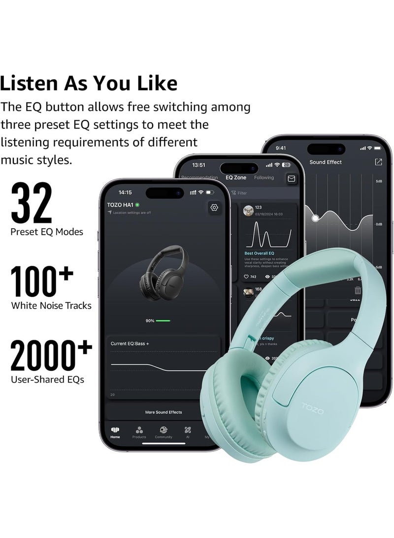TOZO Bluetooth 5.4 Over Ear Headphones, ENC Call Noise Cancelling Mic, Foldable Wireless Headset, 70H Playback, Deep Bass Stereo Sound, Customizable EQ via Button & App, for Travel and Home, Upgraded - Image 4