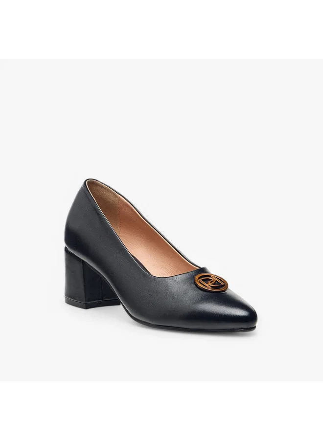 Paprika Women's Solid Slip-On Leather Pumps with Block Heels
