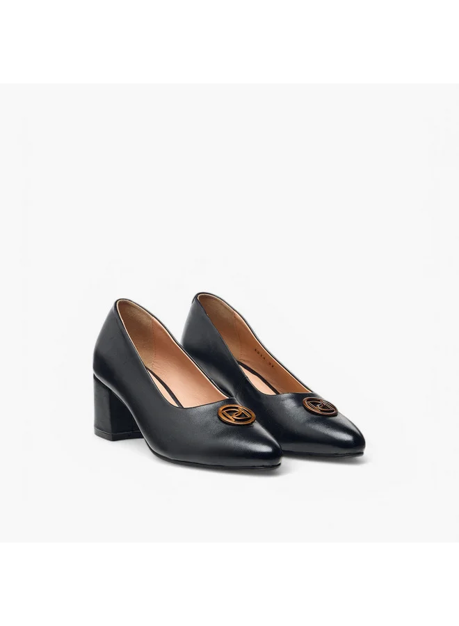 Paprika Women's Solid Slip-On Leather Pumps with Block Heels