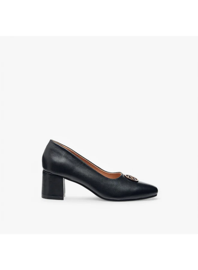 Paprika Women's Solid Slip-On Leather Pumps with Block Heels