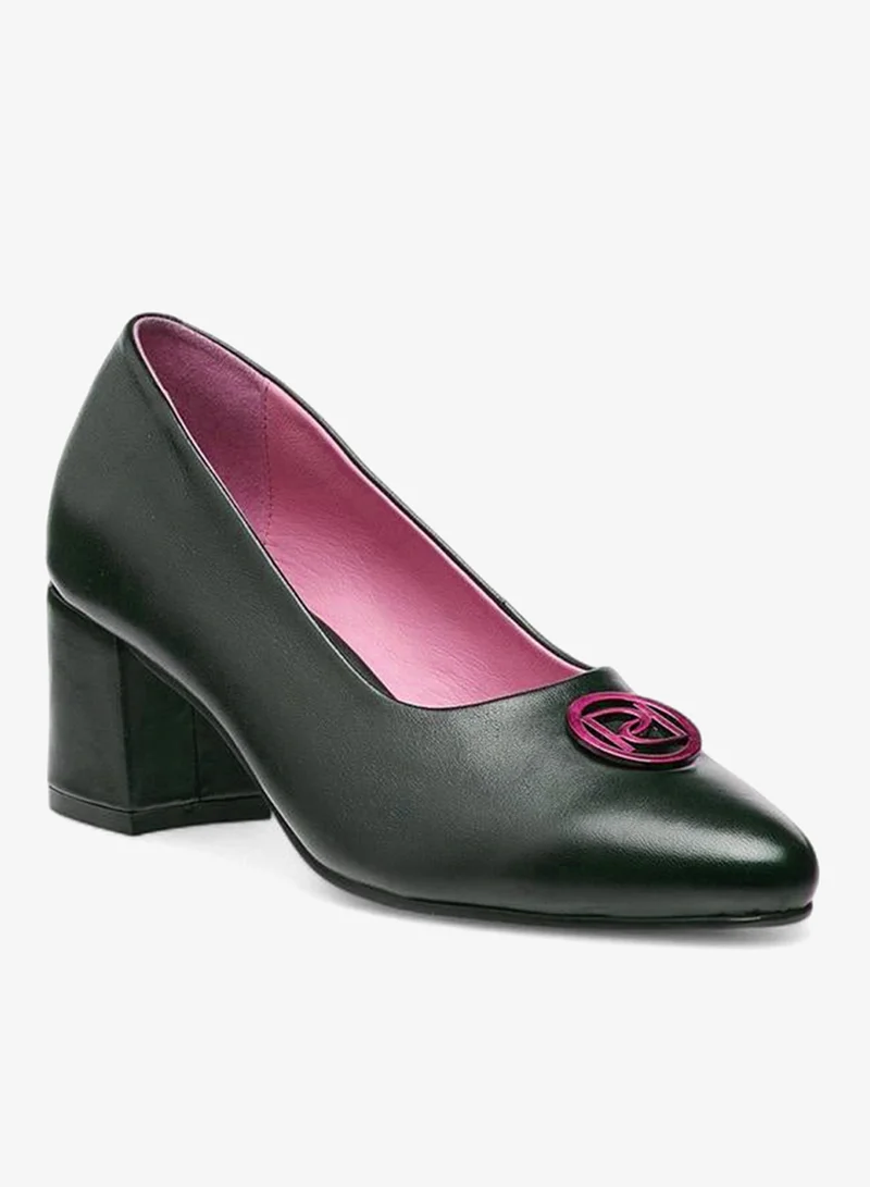 Paprika Solid Slip-On Leather Pumps With Block Heels