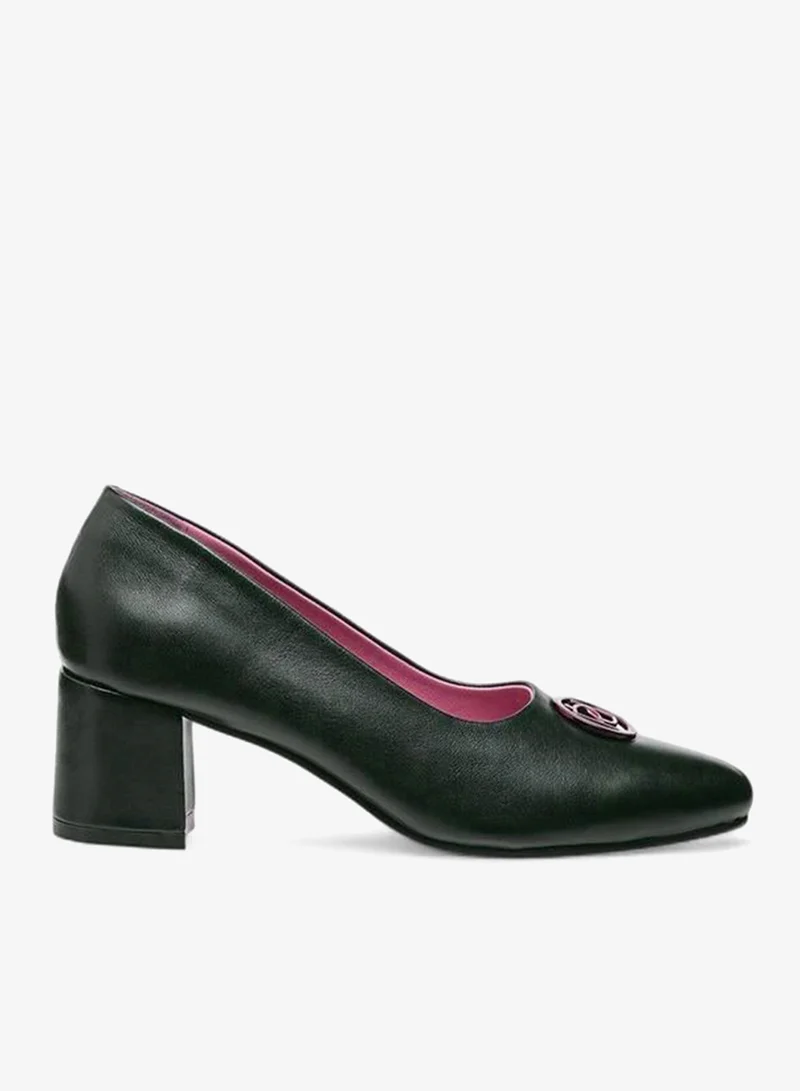 Paprika Solid Slip-On Leather Pumps With Block Heels