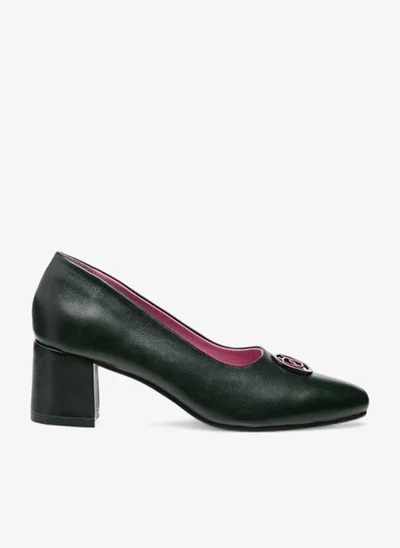 Paprika Solid Slip-On Leather Pumps With Block Heels