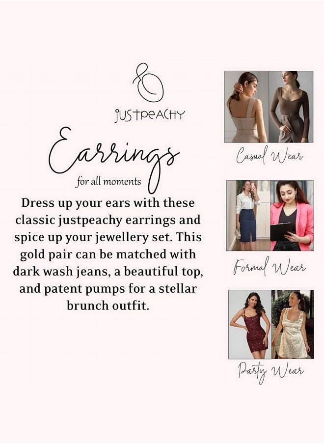 Just Peachy Just Peachy Stylish Hoop Earrings for Women & Girls, GoldToned Heart Shaped with White Beads & 4 Studs, Trendy Ear Bali Set, Perfect for Birthday, Latest Design | Pack of 6  - Image 5