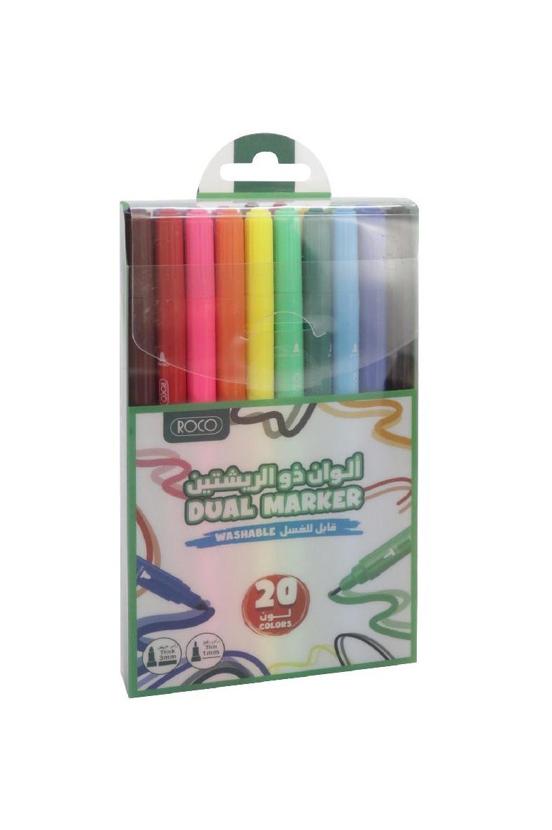 روكو قلم تحديد قابل للغسل، عريض/دقيق، ذو رأس مزدوج، ألوان متنوعة - Image 1