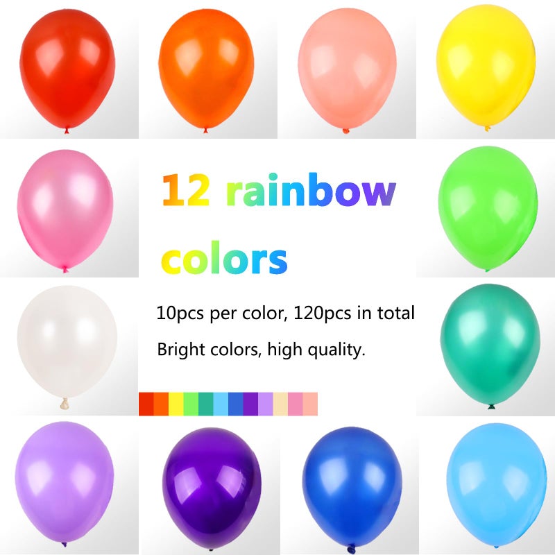 RUBFAC 120 Balloons Assorted Color 12 Inches Rainbow Latex Balloons, 12 Bright Color Party Balloons for Birthday Baby Shower Wedding Party Supplies Arch Garland Christmas Gifts - Image 2
