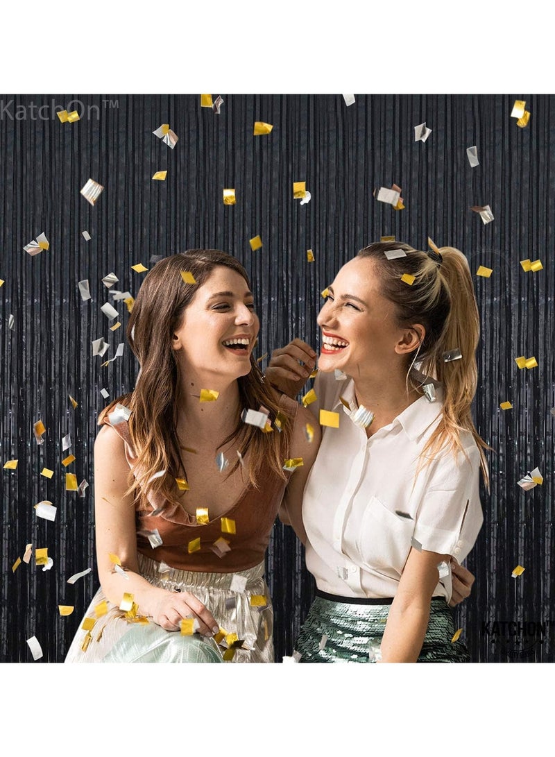 MARKQ Black Foil Fringe Curtain | 2 meter Metallic Tinsel Streamers Party Backdrop for Halloween, Baby Shower, Wedding, Eid, Graduation, Birthday Party Decorations [Pack of 2] - Image 4