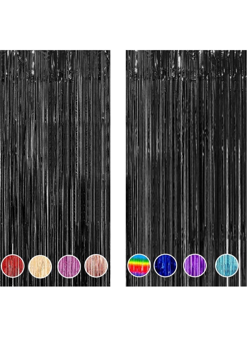 MARKQ Black Foil Fringe Curtain | 2 meter Metallic Tinsel Streamers Party Backdrop for Halloween, Baby Shower, Wedding, Eid, Graduation, Birthday Party Decorations [Pack of 2] - Image 1