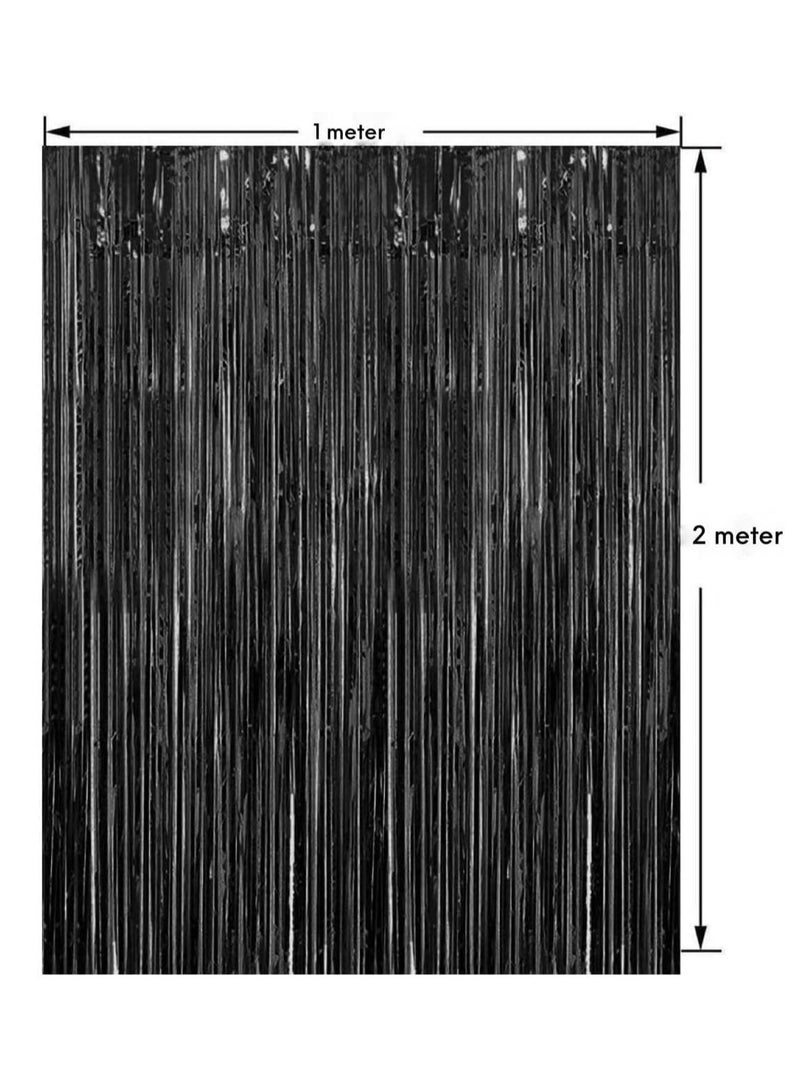 MARKQ Black Foil Fringe Curtain | 2 meter Metallic Tinsel Streamers Party Backdrop for Halloween, Baby Shower, Wedding, Eid, Graduation, Birthday Party Decorations [Pack of 2] - Image 2
