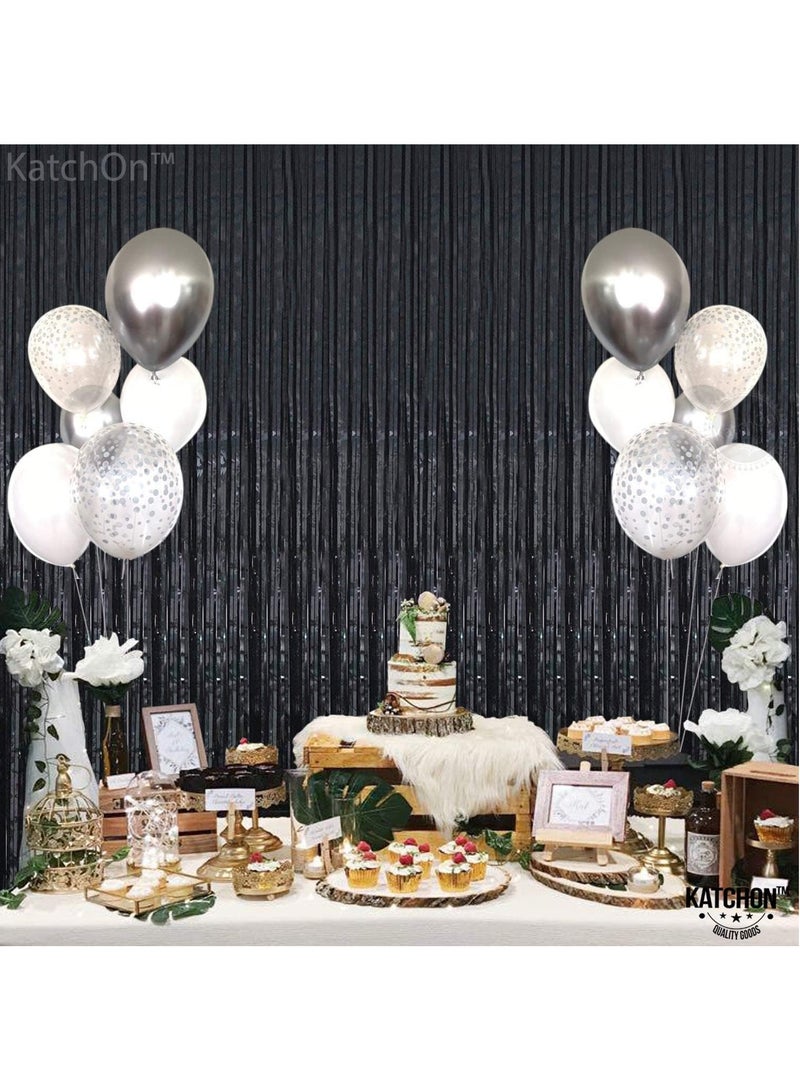 MARKQ Black Foil Fringe Curtain | 2 meter Metallic Tinsel Streamers Party Backdrop for Halloween, Baby Shower, Wedding, Eid, Graduation, Birthday Party Decorations [Pack of 2] - Image 3