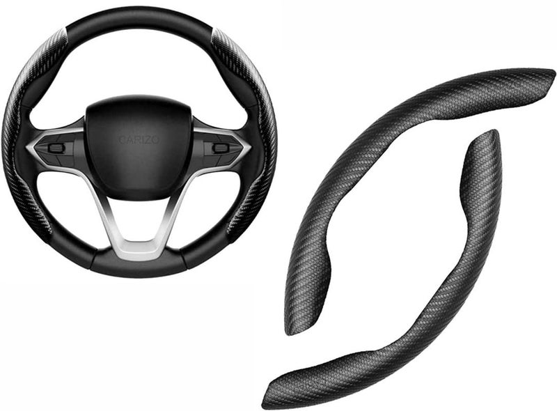 CARIZO Carbon Fiber Black Pattern Steering Wheel Cover, Men's and Women's Safe and Non-Slip Car Accessory Compatible with Kia Seltos - Image 1