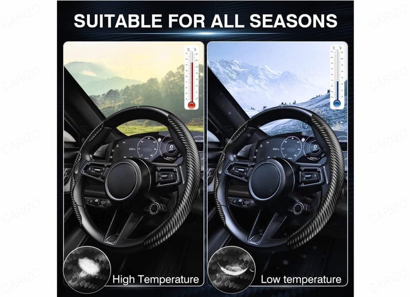 CARIZO Carbon Fiber Black Pattern Steering Wheel Cover, Men's and Women's Safe and Non-Slip Car Accessory Compatible with Kia Seltos - Image 5