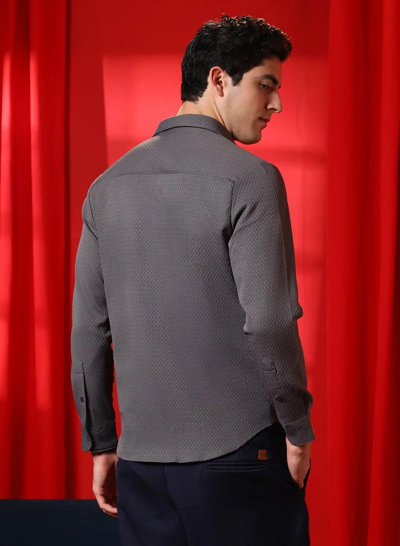 CAHOOT Grey Men's Charcoal Grey Motif -Tactile Shirt for Men | Best Price UAE