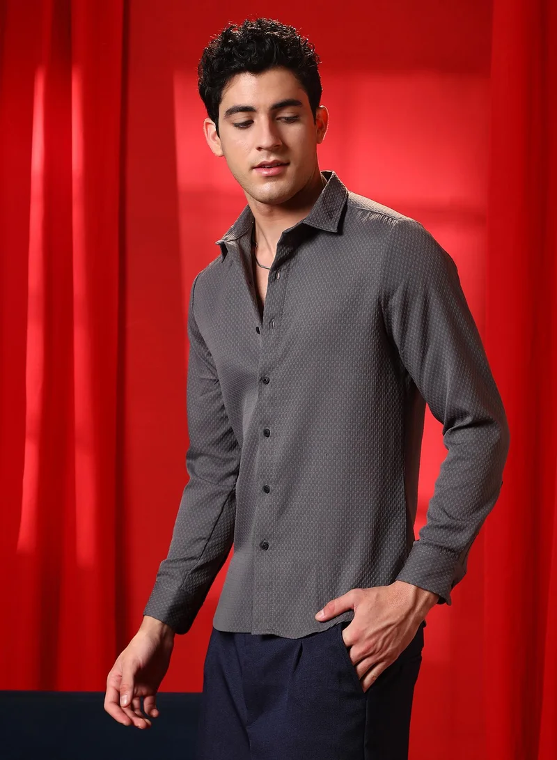 CAHOOT Grey Men's Charcoal Grey Motif -Tactile Shirt for Men | Best Price UAE
