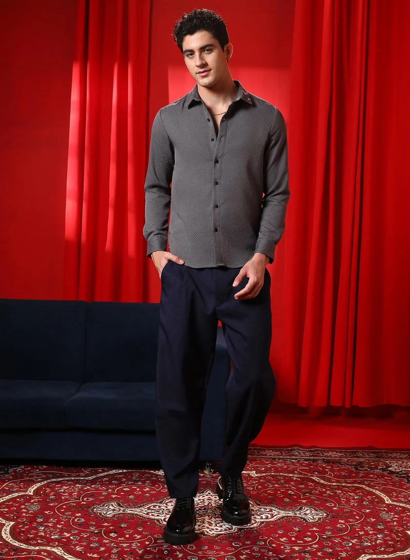 CAHOOT Grey Men's Charcoal Grey Motif -Tactile Shirt for Men | Best Price UAE