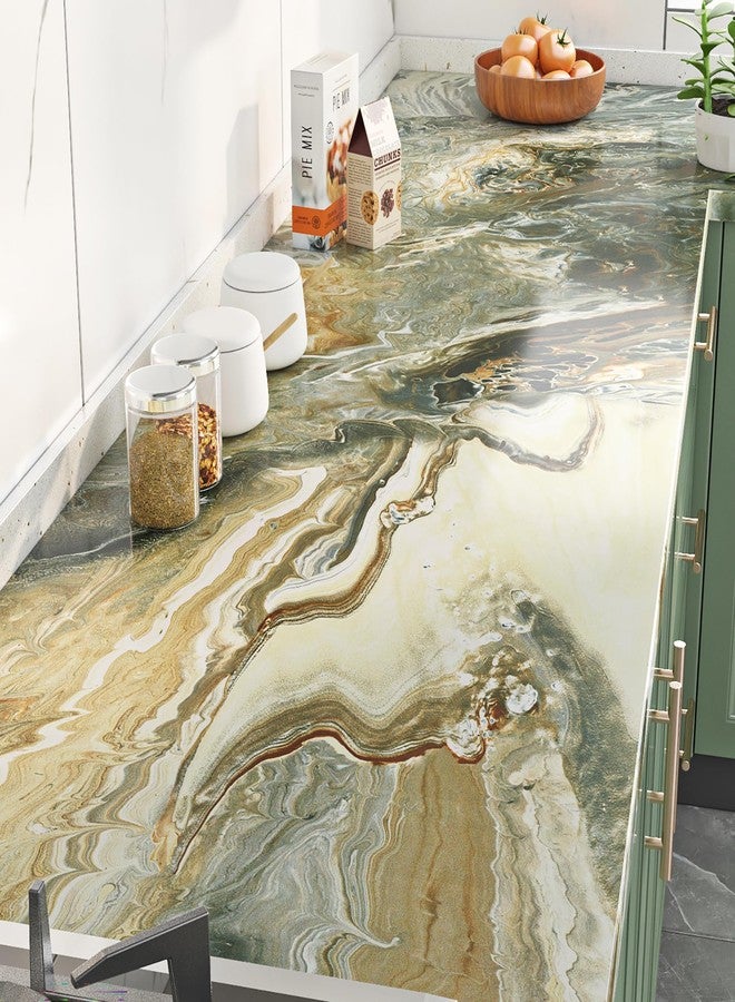 Livelynine Liquid Marble Contact Paper Waterproof Peel and Stick Countertops Blue Gold Marble Wallpaper Kitchen Counter Top Vinyl Wrap Bathroom Self Adhesive Dresser Cover Thick Desk Covers 15.8x78.8 - Image 1