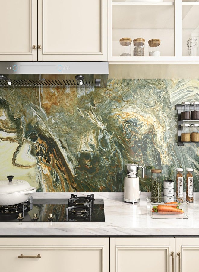 Livelynine Liquid Marble Contact Paper Waterproof Peel and Stick Countertops Blue Gold Marble Wallpaper Kitchen Counter Top Vinyl Wrap Bathroom Self Adhesive Dresser Cover Thick Desk Covers 15.8x78.8 - Image 2