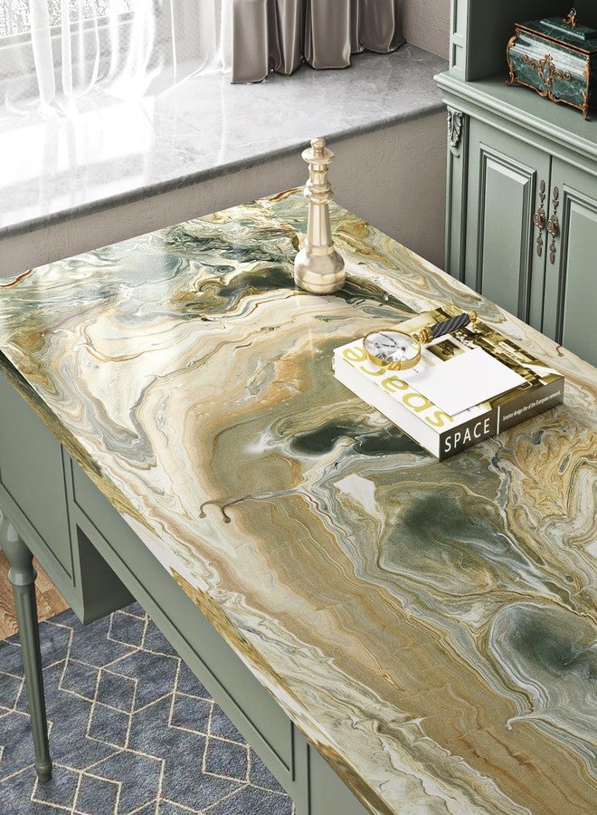 Livelynine Liquid Marble Contact Paper Waterproof Peel and Stick Countertops Blue Gold Marble Wallpaper Kitchen Counter Top Vinyl Wrap Bathroom Self Adhesive Dresser Cover Thick Desk Covers 15.8x78.8 - Image 5