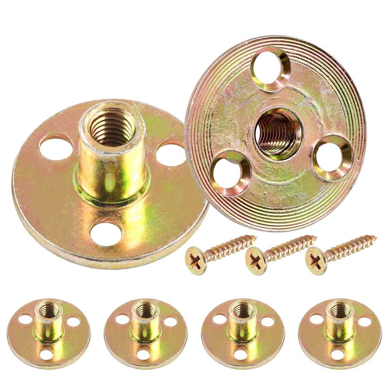 AVRIAN M6 Brad Hole T-Nut Carbon Steel Screw in 3 Hole T-nut Zinc Plated Round Base Mounting Furniture Hardware Fitting Fastener celling Flange Insert Female Thread with Screws (M6-6 PCS) - Image 1