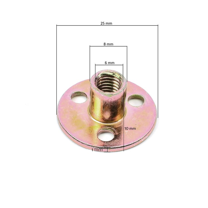 AVRIAN M6 Brad Hole T-Nut Carbon Steel Screw in 3 Hole T-nut Zinc Plated Round Base Mounting Furniture Hardware Fitting Fastener celling Flange Insert Female Thread with Screws (M6-6 PCS) - Image 5